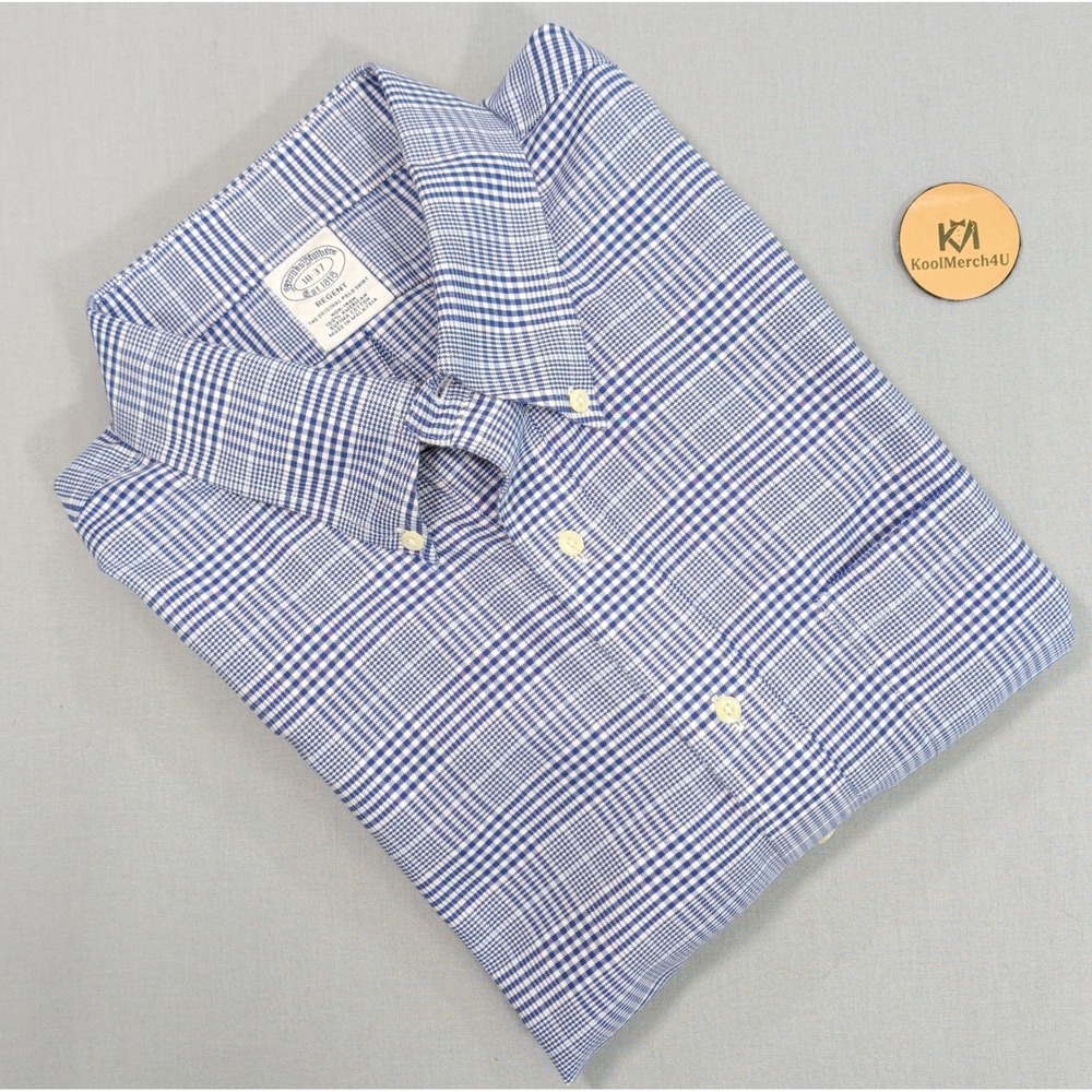Brooks Brothers Mens Regent Fit 18-37 Blue Glen Plaid Non-Iron Supima Cotton